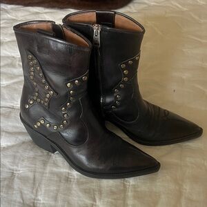 A.S.98 Dark Brown Ankle Boots with Gold Accents
